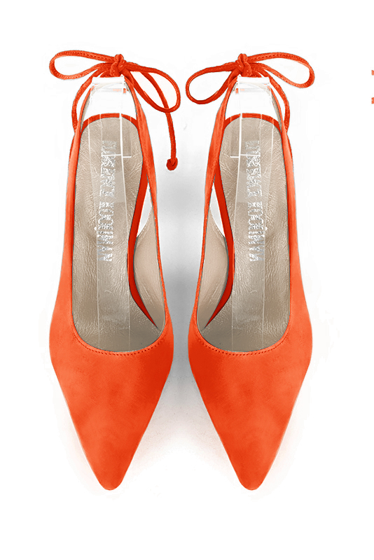 Clementine orange women's slingback shoes. Pointed toe. High slim heel. Top view - Florence KOOIJMAN
